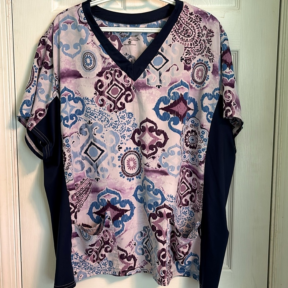 Printed V-Neck Women’s Top in Purple & Blue